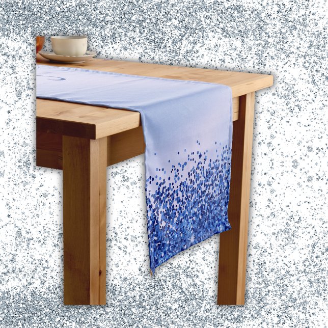 Simple Blue Brushed Metal and Glitter Monogram | Short Table Runner (Creator Uploaded)