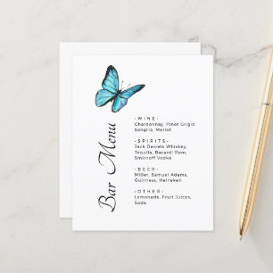 Simple Blue butterflies chic wedding Bar menu