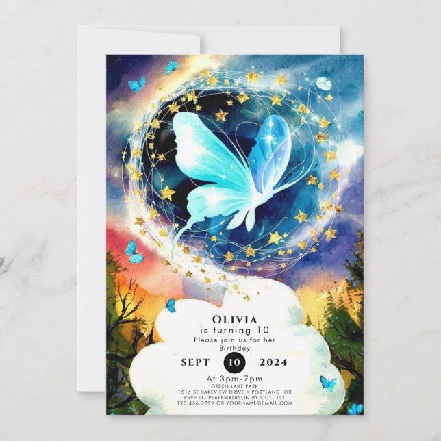 Simple Blue Butterfly Birthday Invitation (Front)