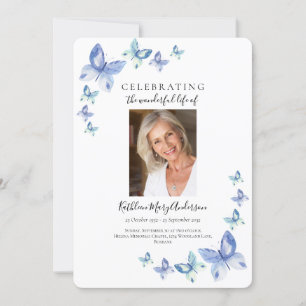 Simple Blue Butterfly Celebration of Life Invitati Invitation