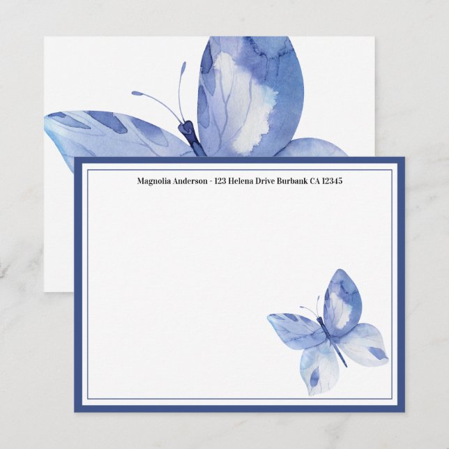 Simple Blue Butterfly Name Card (Front/Back)