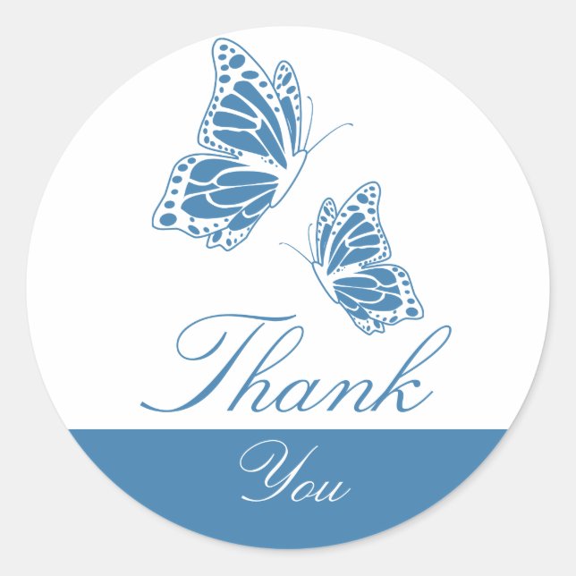 Simple Blue Butterfly Thank You Classic Round Sticker (Front)