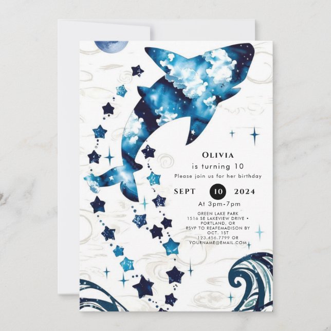  Simple Blue Children's Shark Birthday Invitation (Front)