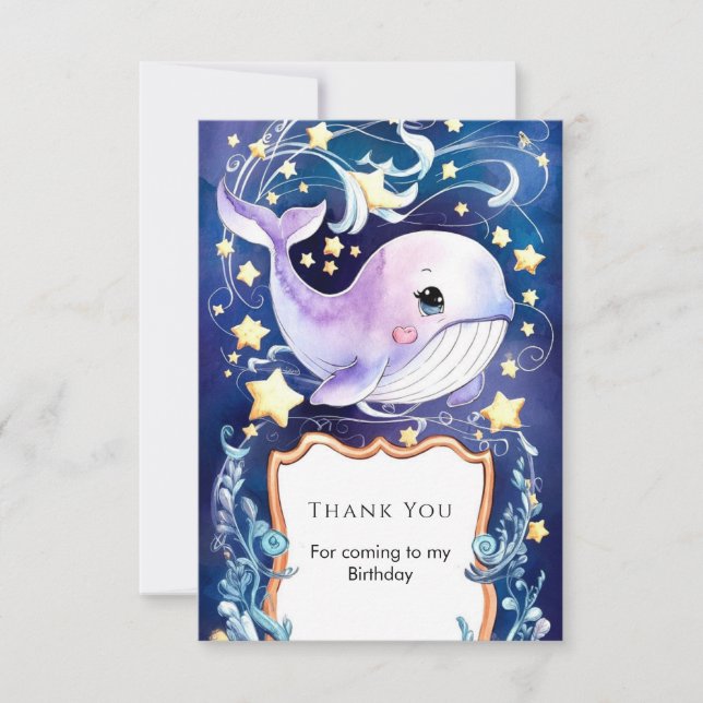 Simple Blue Children's Whale Birthday Thank You Card (Front)