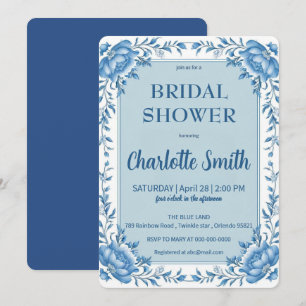 Simple Blue Chinoiserie flower bridal shower Invitation