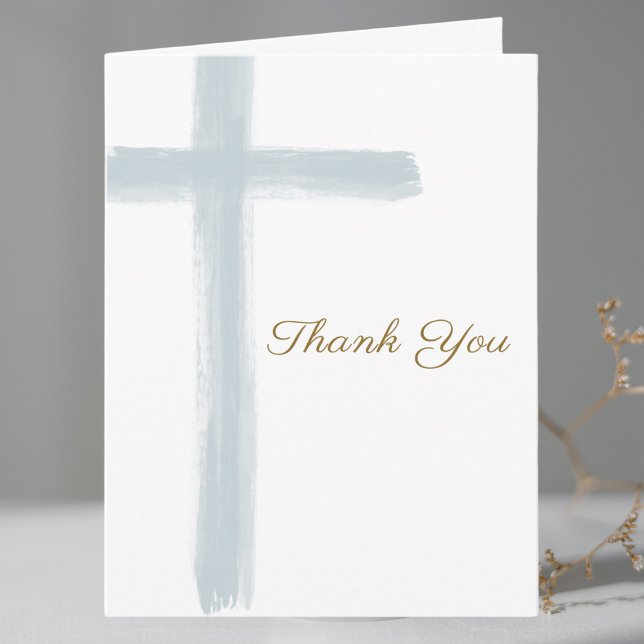 Simple Blue Cross First Holy Communion Folded  Thank You Card (Creator Uploaded)