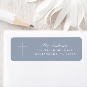 Simple Blue Cross Script Baptism Return Address
