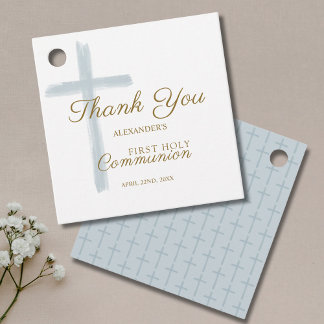Simple Blue Cross Thank You First Holy Communion Favour Tags