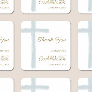 Simple Blue Cross Thank You First Holy Communion Square Sticker