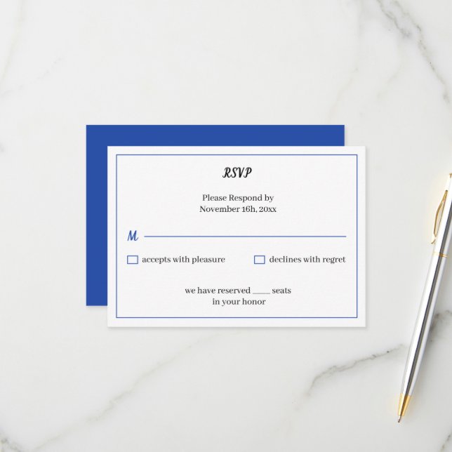 Simple Blue Custom Wedding RSVP Card (Front/Back In Situ)