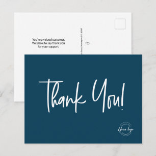 Simple Blue Customer appreciation logo editable Postcard