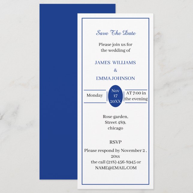 Simple Blue Customizable Save The Date Invitation (Front/Back)