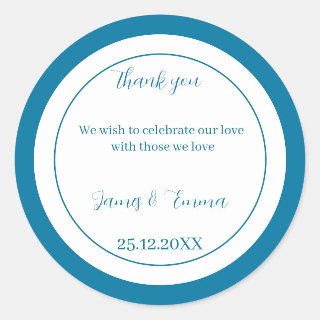 Simple Blue Customized Wedding Classic Round Sticker (Front)