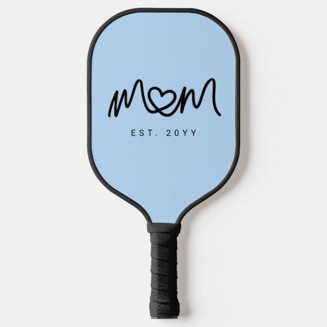 Simple Blue Cute Heart Script Mom Established Est Pickleball Paddle (Front)