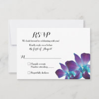 Simple Blue Dendrobium Orchid Wedding RSVP Card