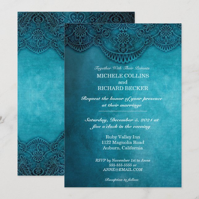 Simple Blue Elegance Wedding Invitation (Front/Back)