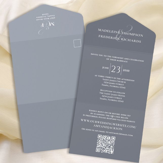Simple Blue Elegant Wedding RSVP Custom All In One Invitation (Creator Uploaded)