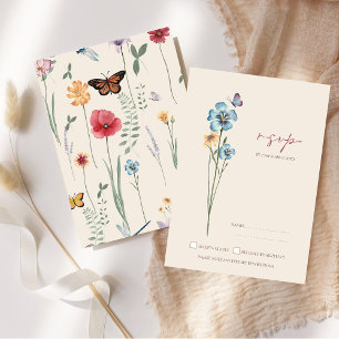 Simple Blue Fleur sauvage Papillons Mariage RSVP