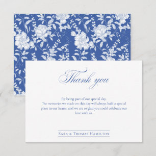 Simple Blue Floral Chinoiserie Classic Wedding Thank You Card