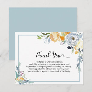 Simple Blue Floral Funeral Thank You Card