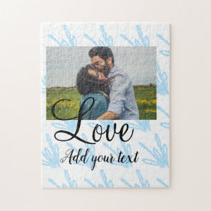 Simple blue floral glitter sparkle texture add pho jigsaw puzzle