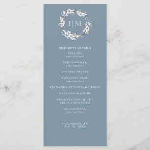 Simple Blue Floral Monogramme Programme de mariage