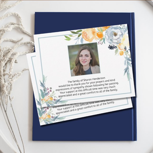 Simple Blue Floral Photo Funeral Thank You (Creator Uploaded)