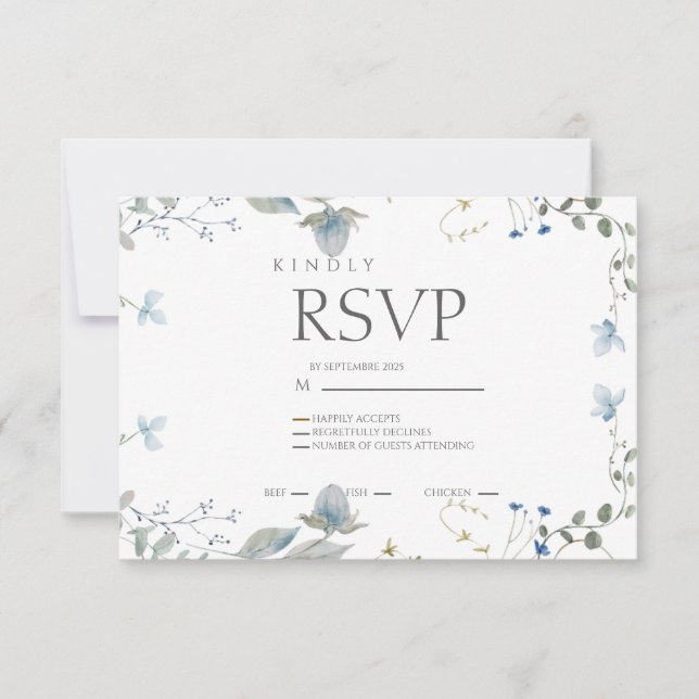 Simple Blue Floral RSVP Card (Front)