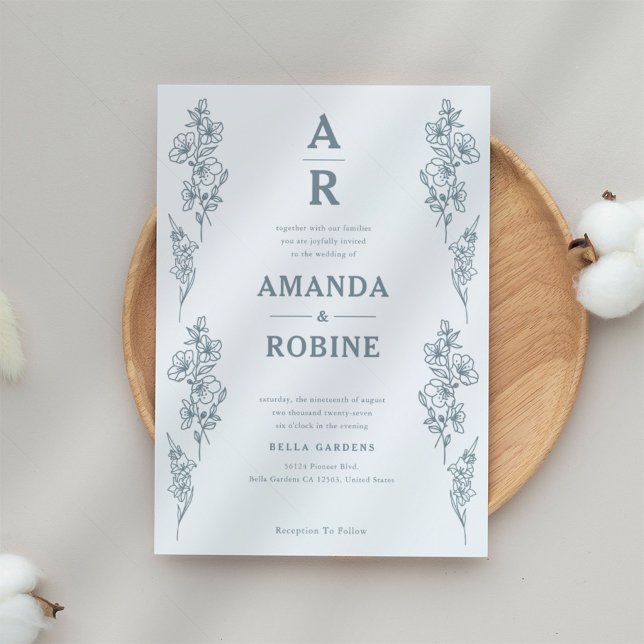 Simple Blue Floral Wedding Invitation (Creator Uploaded)