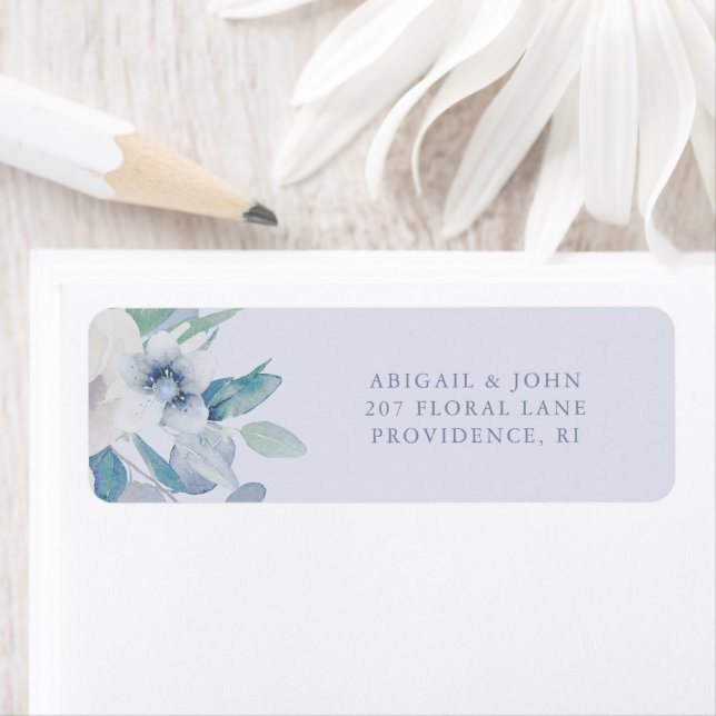 Simple Blue Floral Wedding Return Address Label (Insitu)