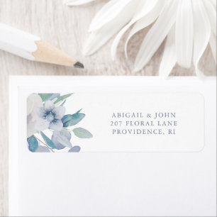 Simple Blue Floral White Wedding Return Address