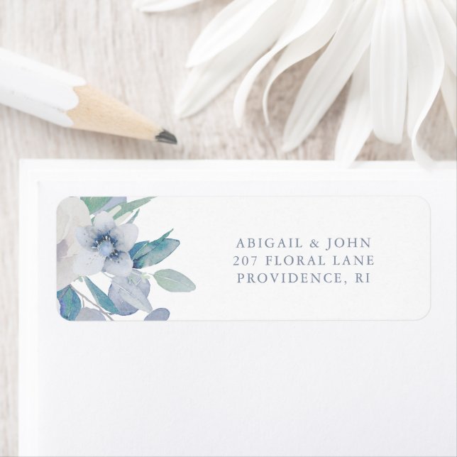 Simple Blue Floral White Wedding Return Address (Insitu)