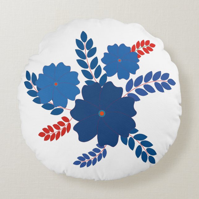 Simple blue flowers vector design round pillow (Front)