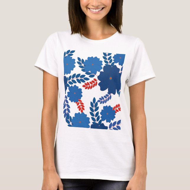 Simple blue flowers vector design T-Shirt (Front)
