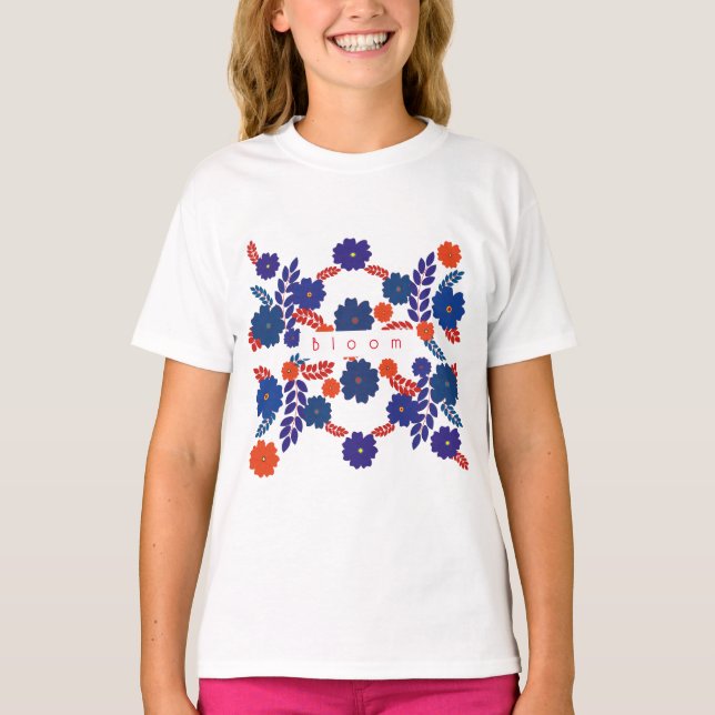 Simple blue flowers vector design T-Shirt (Front)