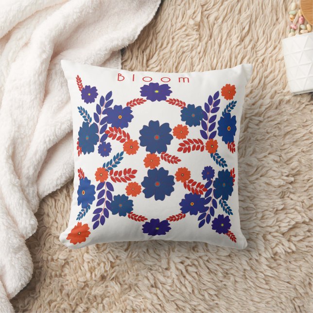 Simple blue flowers vector design throw pillow (Blanket)