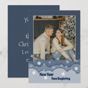 Simple Blue Frame Christmas Photo Holiday Card