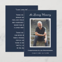 Simple Blue Funeral Photo Memorial Prayer Card