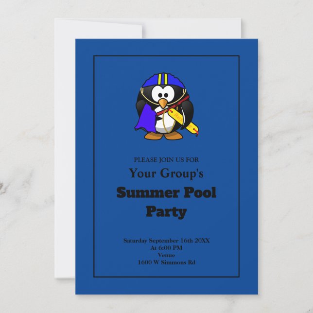 Simple Blue Funny Summer Pool Party Invitation (Front)