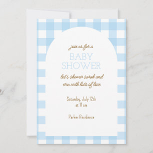 Simple Blue Gingham Baby Shower Invitation