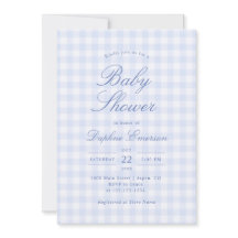 Simple Blue Gingham Baby Shower Invitation