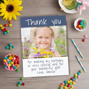Simple Blue Girl Photo Birthday Thank you Postcard