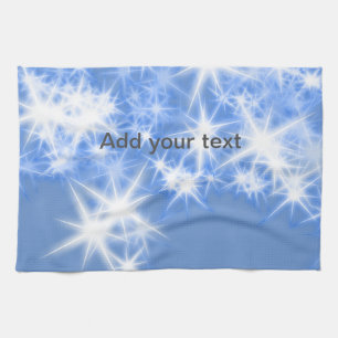Simple blue glitter sparkle stars add your text kitchen towel