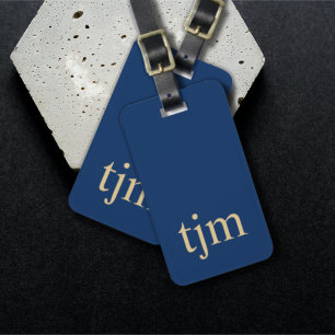 Simple Blue Golden Masculine Monogram Luggage Tag