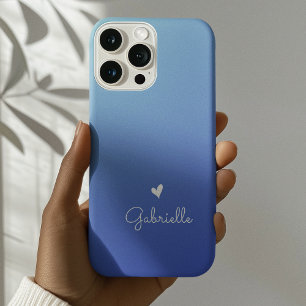 Simple Blue Gradient Heart Minimal Script Name iPhone 16 Pro Case