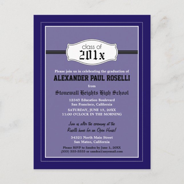 Simple Blue Graduation Postcard Announcement (Front)