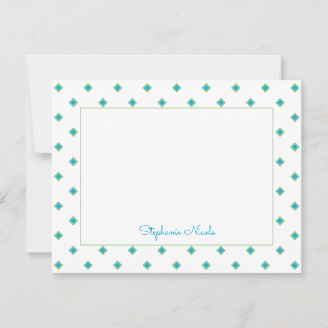Simple Blue Green Diamond Polka Dot Personalized Card (Front)