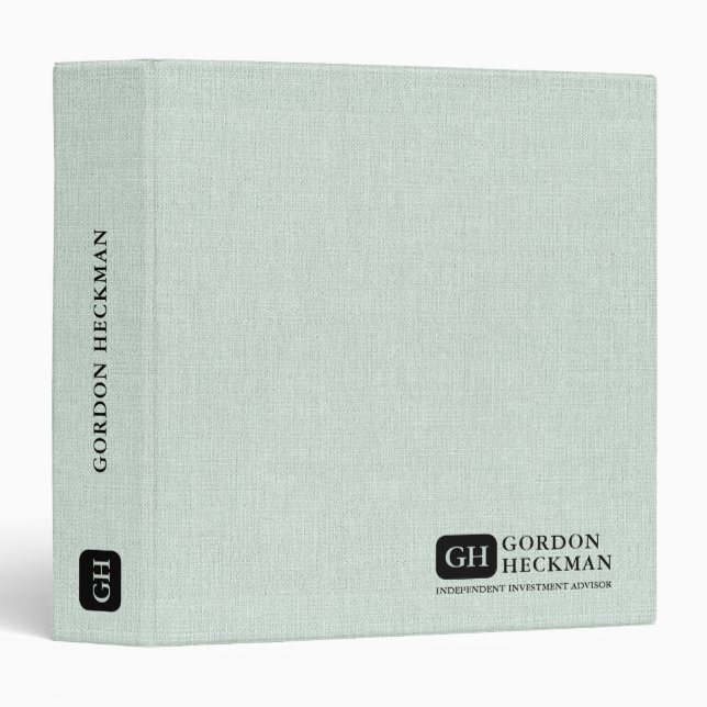 Simple Blue Green Linen Texture Custom Monogram Binder (Front/Spine)