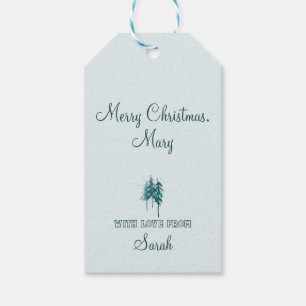 Simple Blue-Green Watercolor Pine Trees Christmas Gift Tags