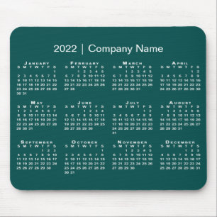 Simple Blue-Green White 2022 Calendar Company Name Mouse Pad